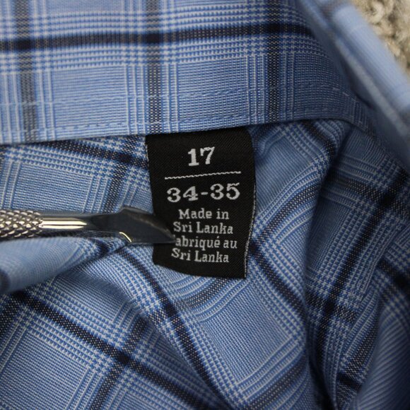 Nordstrom Shirt Mens 17, 34/35 Blue Smartcare Wrinkle-Free Cotton Trim Fit L/S - Picture 9 of 13